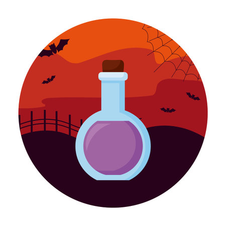 potion magic of halloween with bats flying vector illustrationのイラスト素材