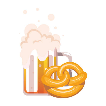 mug of beer with pretzel in white background vector illustration designのイラスト素材