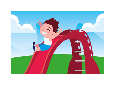 boy smiling and enjoying on slide vector illustration designのイラスト素材