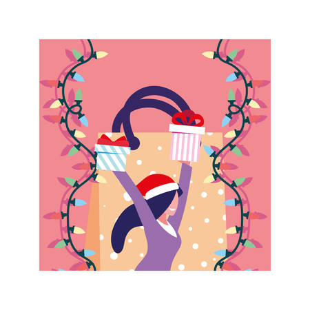 woman with gift boxes in pink background vector illustration designのイラスト素材