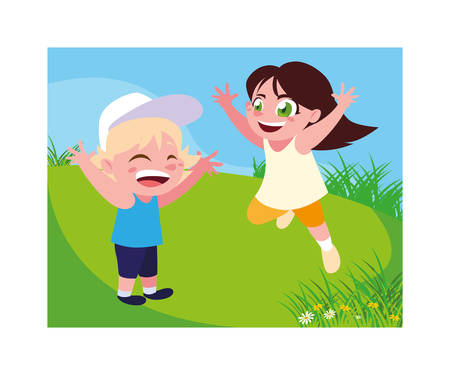 children smiling and playing outdoors vector illustration designのイラスト素材