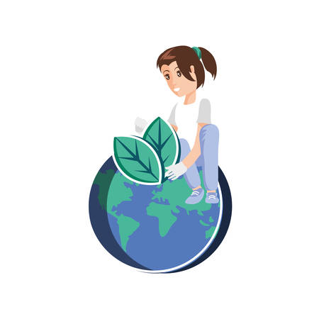 Woman avatar and planet design, Sustainability eco friendly green recycle ecology renewable and solution theme Vector illustrationのイラスト素材
