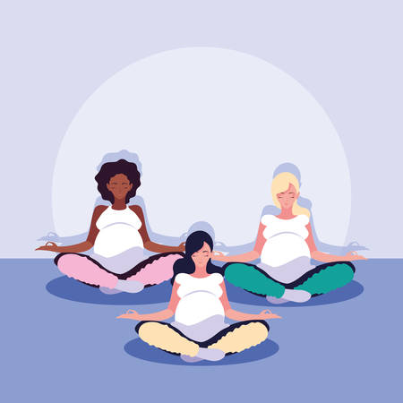 women pregnant lotus position avatar character vector illustration designのイラスト素材