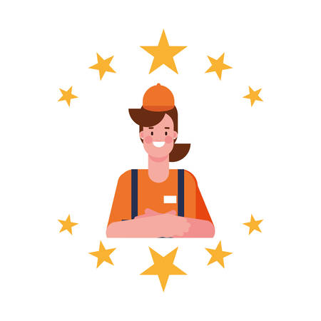happy labor day - seller woman stars emblem vector illustrationのイラスト素材