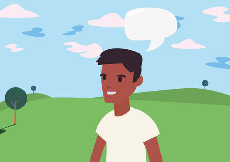 young man talk bubble in the park vector illustrationのイラスト素材