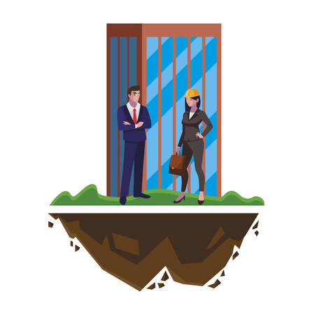 couple of engineers builders with building vector illustration designのイラスト素材