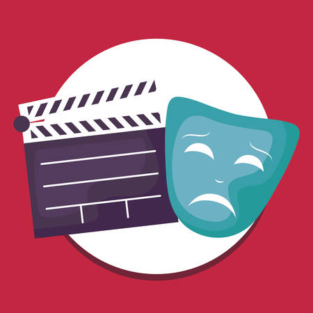 cinema clapboard with mask theater vector illustration designのイラスト素材