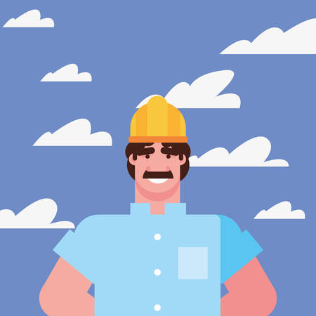 happy labor day - contractor man portrait sky background vector illustrationのイラスト素材