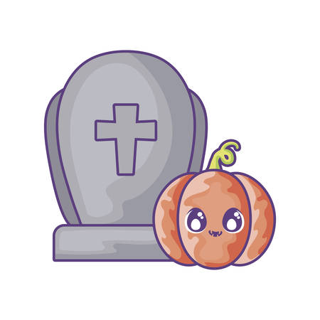 graveyard tombstone with pumpkin of halloween vector illustration designのイラスト素材