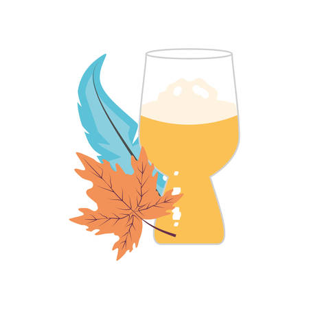 cup of beer and leafs oktoberfest festival vector illustration designのイラスト素材