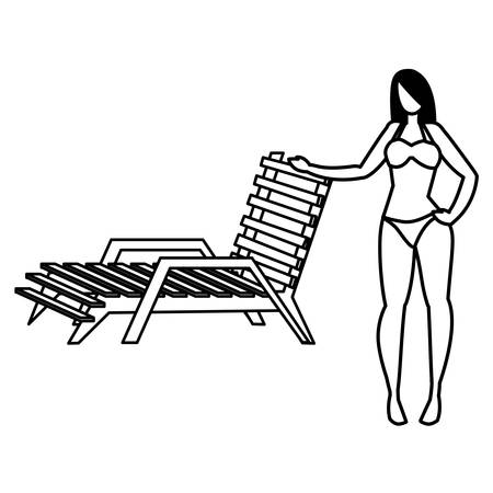 woman in swimsuit and sunbed over white background, vector illustrationのイラスト素材