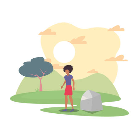 woman with tree sun in the outdoors vector illustrationのイラスト素材