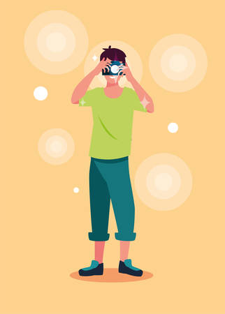handsome man taking a photo vector illustration designのイラスト素材