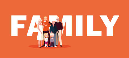 cute family members in poster vector illustration designのイラスト素材