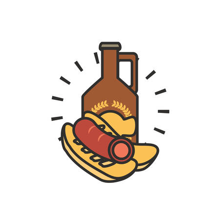 bottle beer and hot dog oktoberfest festival vector illustration designのイラスト素材