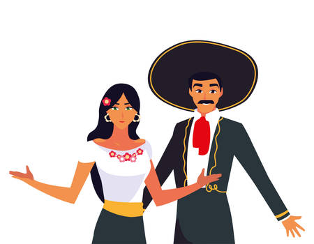 Mexican couple design, Mexico culture tourism landmark latin and party theme Vector illustrationのイラスト素材
