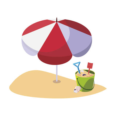 summer beach with umbrella and sand bucket toys vector illustration designのイラスト素材
