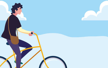 man riding bicycle activity sky background vector illustrationのイラスト素材