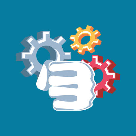 hand fist power with gears pinions vector illustration designのイラスト素材