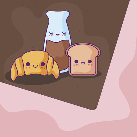 bottle of coffee with delicious food kawaii style vector illustration designのイラスト素材