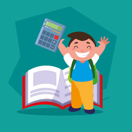 student boy with school supplies, back to school vector illustration designのイラスト素材