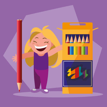 student girl with school supplies, back to school vector illustration designのイラスト素材