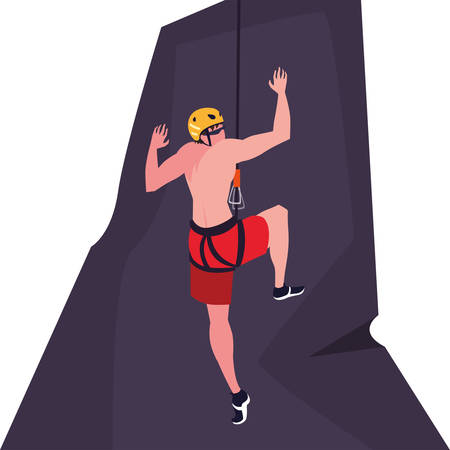 man climbing with rope extreme sport and lifestyle vector illustrationのイラスト素材