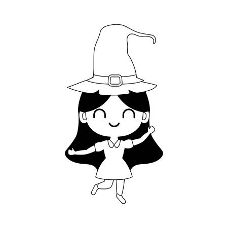 silhouette of girl disguised as a witch aon white background vector illustration designのイラスト素材