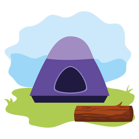 camp tent wooden trunk grass equipment vector illustrationのイラスト素材