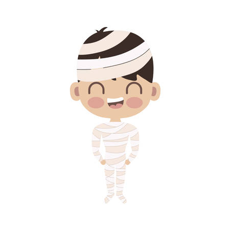 cute boy disguised of mummy on white background vector illustration designのイラスト素材