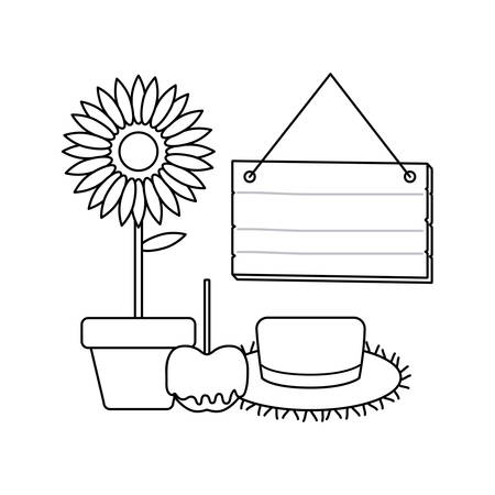 hat wicker with sunflower and icons vector illustration designのイラスト素材