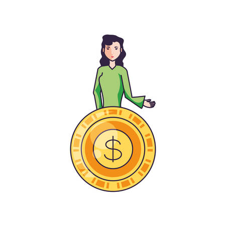 young woman beauty with coin money vector illustration designのイラスト素材