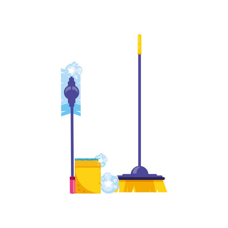 Cleaning brush and mop design, Object home work hygiene equipment domestic and housework theme Vector illustrationのイラスト素材