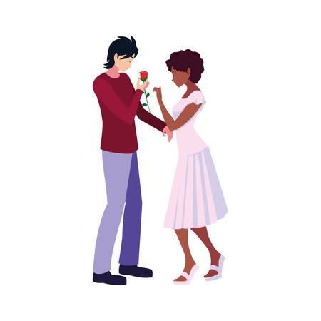 man giving flower a woman romantic vector illustrationのイラスト素材