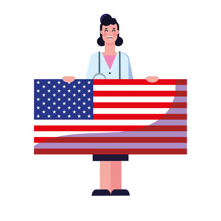 happy labor day - female doctor american flag vector illustrationのイラスト素材