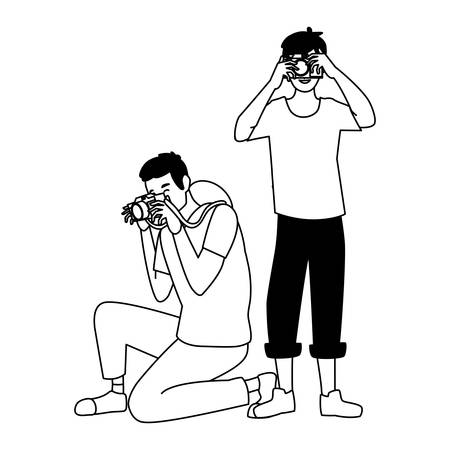 Men with camera design, Device gadget technology photography equipment digital and photo theme Vector illustrationのイラスト素材