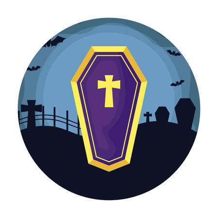 coffin spooky halloween in cemetery, vector illustration designのイラスト素材