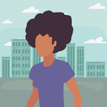 woman avatar character cityscape background vector illustrationのイラスト素材