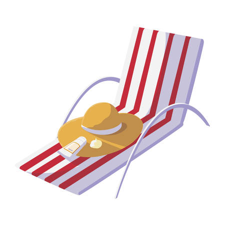 summer beach chair with straw hat and blocker vector illustration designのイラスト素材