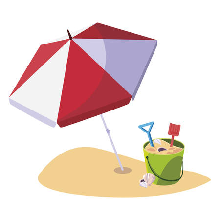 summer beach with umbrella and sand bucket toys vector illustration designのイラスト素材