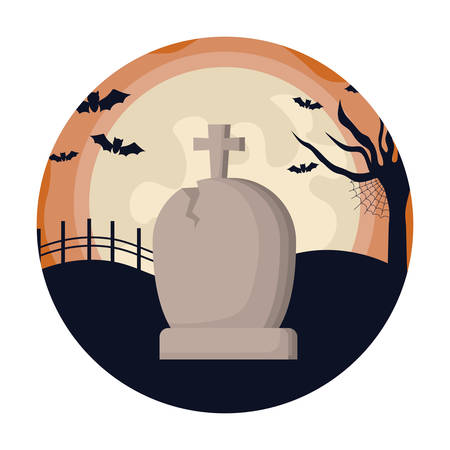 tombstone with bats flying in scene halloween vector illustrationのイラスト素材