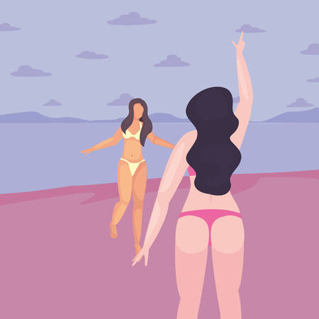 women with swimsuits - summer time vacations design vector illustrationのイラスト素材