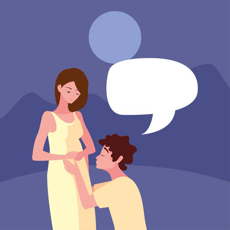 man hugs a pregnant woman talking outdoors - pregnancy and maternity vector illustrationのイラスト素材