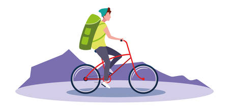 traveler man with bag riding bicycle vector illustrationのイラスト素材