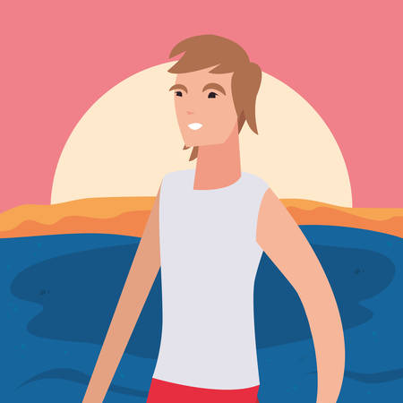 summer time holiday man in the sea beach vector illustrationのイラスト素材