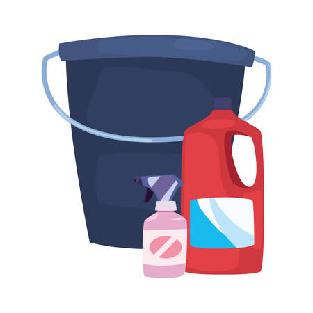 bucket detergent spray bleach cleaning products and supplies vector illustrationのイラスト素材