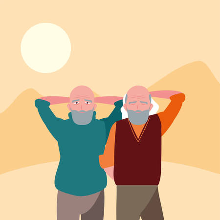 happy grandparents day - two old men grandfathers vector illustrationのイラスト素材