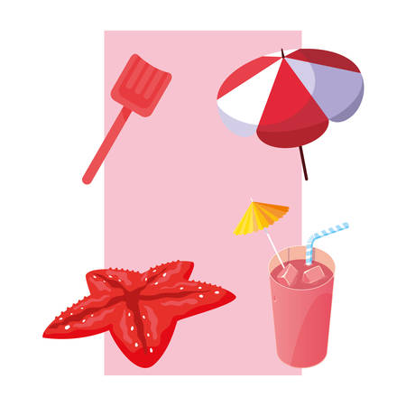 Summer and vacation icon set design, Beach tropical relaxation outdoor nature tourism island and season theme Vector illustrationのイラスト素材