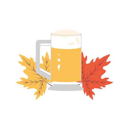 jar of beer with leafs maple oktoberfest festival icon vector illustration designのイラスト素材