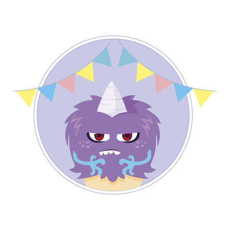 funny monster with horn and garlands party vector illustration designのイラスト素材